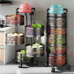 Round Kitchen Rotating Shelf 360 Degree Baskets – Multi-function Vegetable and Fruit Storage Rack with Wheels
